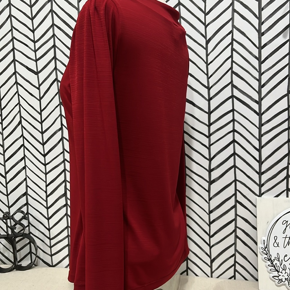 East 5th Ruby Red Long Sleeve With Scoop Neck Bow Embellishment Blouse, Sz.S - Picture 7 of 15